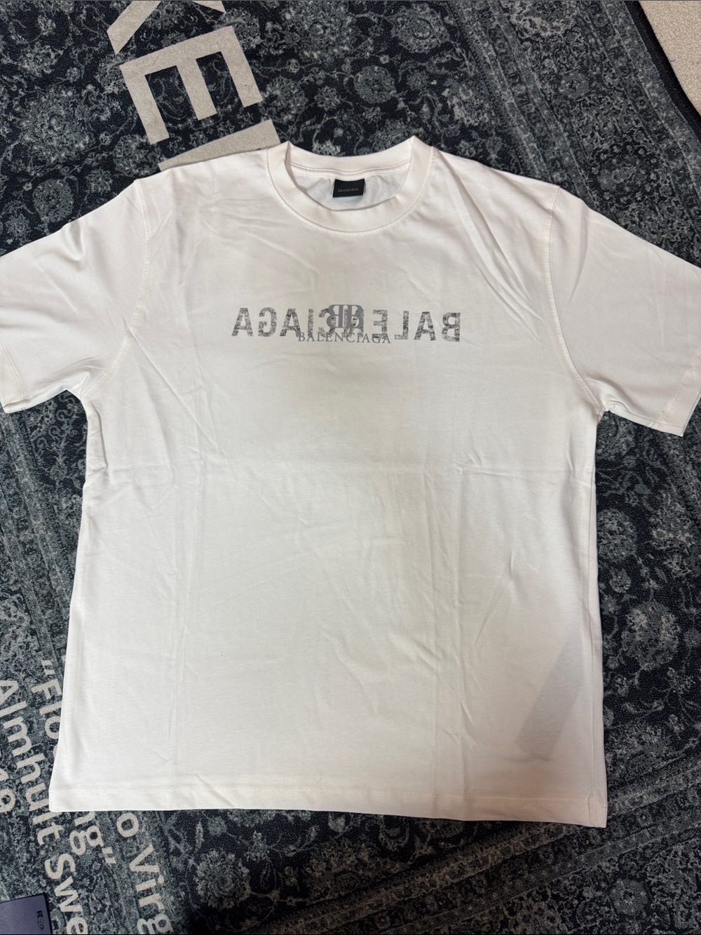 Balenciaga White Short-Sleeve Tee with Subtle Gray Logo